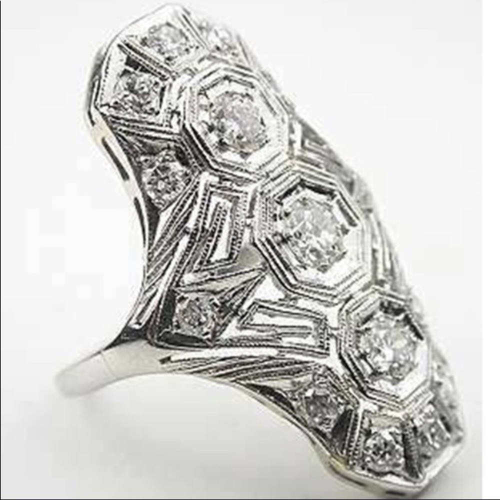 Sterling Silver Zircon CZ FAUX DIAMOND VTG STYLE RING